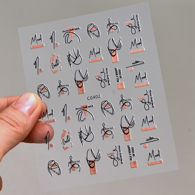 Autocolante pentru unghii, linie abstractă din aur trandafir, bronzat 3D, 8*10 cm, holografic, flori/frunze de aur trandafir, decal pentru unghii, glisor de unghii cu laser chic