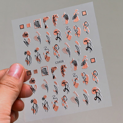 Autocolante pentru unghii, linie abstractă din aur trandafir, bronzat 3D, 8*10 cm, holografic, flori/frunze de aur trandafir, decal pentru unghii, glisor de unghii cu laser chic