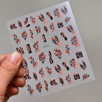 Autocolante pentru unghii, linie abstractă din aur trandafir, bronzat 3D, 8*10 cm, holografic, flori/frunze de aur trandafir, decal pentru unghii, glisor de unghii cu laser chic