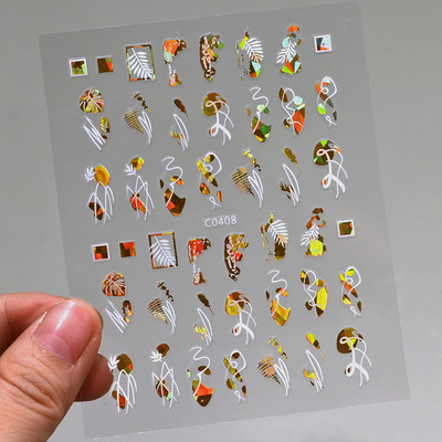 Autocolante pentru unghii, linie abstractă din aur trandafir, bronzat 3D, 8*10 cm, holografic, flori/frunze de aur trandafir, decal pentru unghii, glisor de unghii cu laser chic