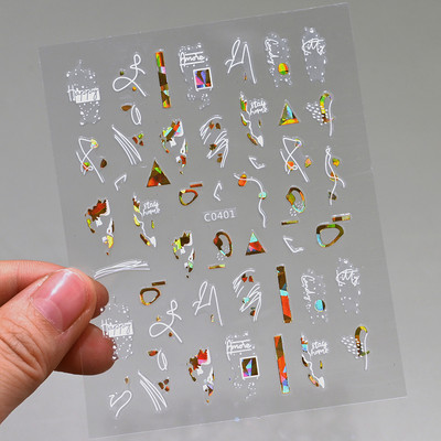 Autocolante pentru unghii, linie abstractă din aur trandafir, bronzat 3D, 8*10 cm, holografic, flori/frunze de aur trandafir, decal pentru unghii, glisor de unghii cu laser chic