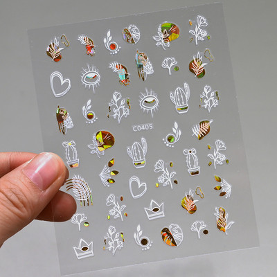 Autocolante pentru unghii, linie abstractă din aur trandafir, bronzat 3D, 8*10 cm, holografic, flori/frunze de aur trandafir, decal pentru unghii, glisor de unghii cu laser chic