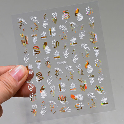 Autocolante pentru unghii, linie abstractă din aur trandafir, bronzat 3D, 8*10 cm, holografic, flori/frunze de aur trandafir, decal pentru unghii, glisor de unghii cu laser chic