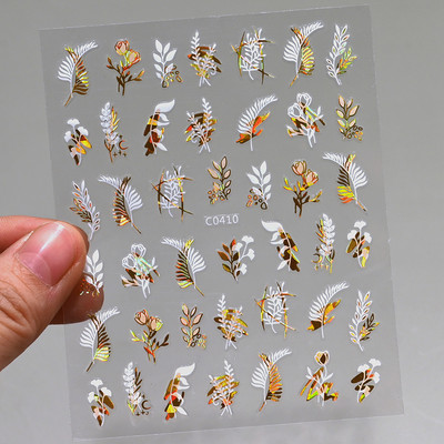 Autocolante pentru unghii, linie abstractă din aur trandafir, bronzat 3D, 8*10 cm, holografic, flori/frunze de aur trandafir, decal pentru unghii, glisor de unghii cu laser chic