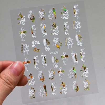 Autocolante pentru unghii, linie abstractă din aur trandafir, bronzat 3D, 8*10 cm, holografic, flori/frunze de aur trandafir, decal pentru unghii, glisor de unghii cu laser chic