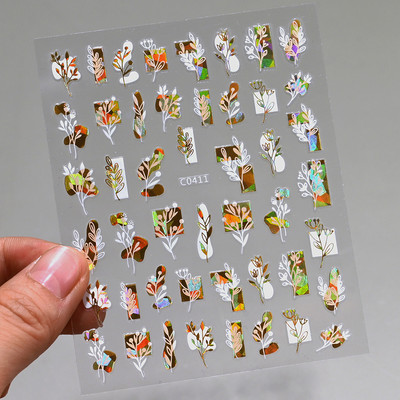 Autocolante pentru unghii, linie abstractă din aur trandafir, bronzat 3D, 8*10 cm, holografic, flori/frunze de aur trandafir, decal pentru unghii, glisor de unghii cu laser chic