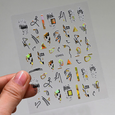 Autocolante pentru unghii, linie abstractă din aur trandafir, bronzat 3D, 8*10 cm, holografic, flori/frunze de aur trandafir, decal pentru unghii, glisor de unghii cu laser chic