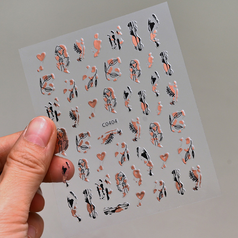 Autocolante pentru unghii, linie abstractă din aur trandafir, bronzat 3D, 8*10 cm, holografic, flori/frunze de aur trandafir, decal pentru unghii, glisor de unghii cu laser chic