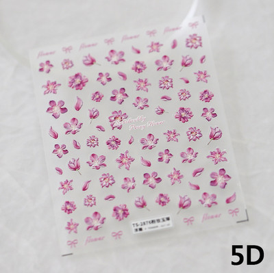 Cvijeće ružičastog božura 5D meki reljefni reljefi Samoljepljive naljepnice za uređenje noktiju Ljubičasta orhideja Tulipani 3D naljepnice za manikuru Veleprodaja