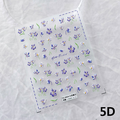 Cvijeće ružičastog božura 5D meki reljefni reljefi Samoljepljive naljepnice za uređenje noktiju Ljubičasta orhideja Tulipani 3D naljepnice za manikuru Veleprodaja