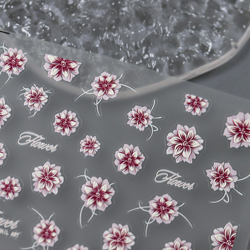 Cvijeće ružičastog božura 5D meki reljefni reljefi Samoljepljive naljepnice za uređenje noktiju Ljubičasta orhideja Tulipani 3D naljepnice za manikuru Veleprodaja