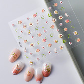 Rožinės gėlės, saldus persikas, 5D reljefiniai reljefai Lipnūs nagų dailės dekoravimo lipdukai Mieli vaisiai 3D manikiūro lipdukai didmeninė prekyba