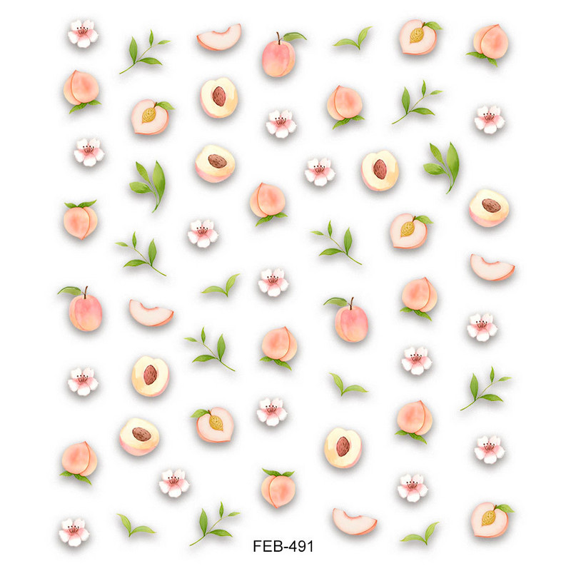 Rožinės gėlės, saldus persikas, 5D reljefiniai reljefai Lipnūs nagų dailės dekoravimo lipdukai Mieli vaisiai 3D manikiūro lipdukai didmeninė prekyba