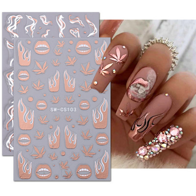 New Nail Sticker Ins Hot Lip Flame Maple Leaf Smoke Star Moon Decal Nail