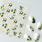 Sárga tojásvirág 5D puha dombornyomott öntapadó körömdíszítések matricák élénk virágok manikűr matricák nagykereskedés