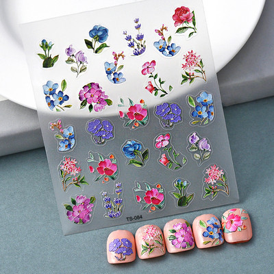 Sárga tojásvirág 5D puha dombornyomott öntapadó körömdíszítések matricák élénk virágok manikűr matricák nagykereskedés