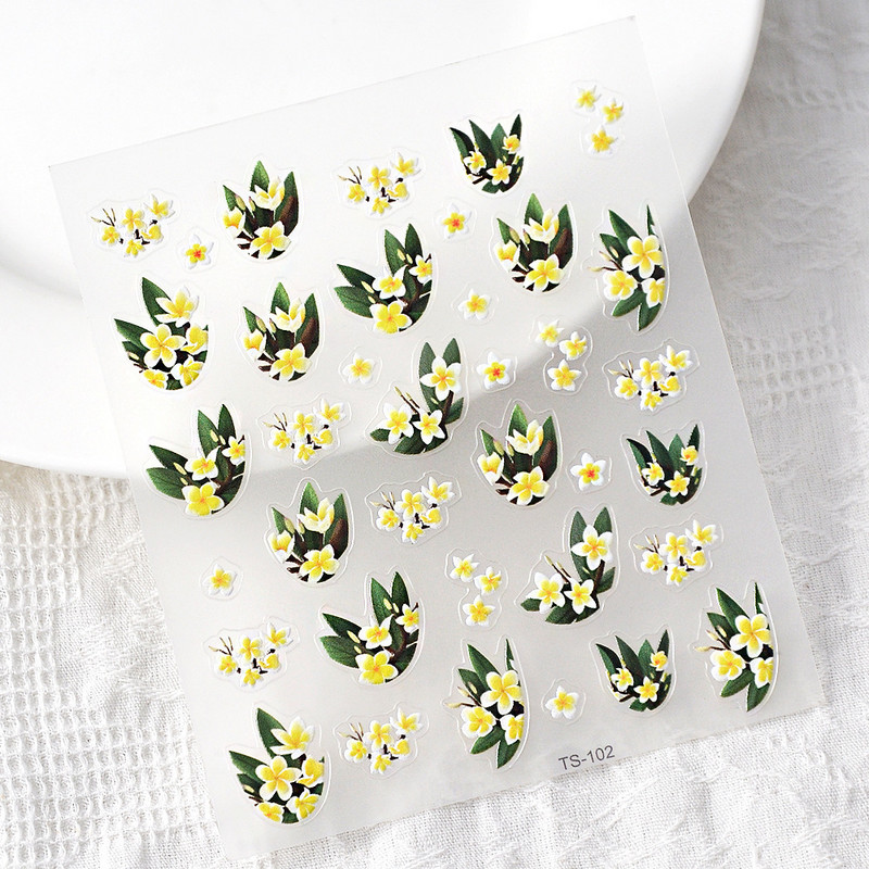 Sárga tojásvirág 5D puha dombornyomott öntapadó körömdíszítések matricák élénk virágok manikűr matricák nagykereskedés