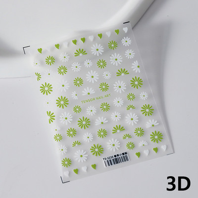 Magnoolia-liilia ploomi õied päevalilled tulbid virsiku õie ruut 3D isekleepuv küünekunsti kleebis 5D maniküüri kleebis