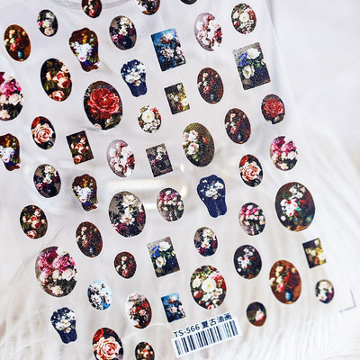 Magnoolia-liilia ploomi õied päevalilled tulbid virsiku õie ruut 3D isekleepuv küünekunsti kleebis 5D maniküüri kleebis