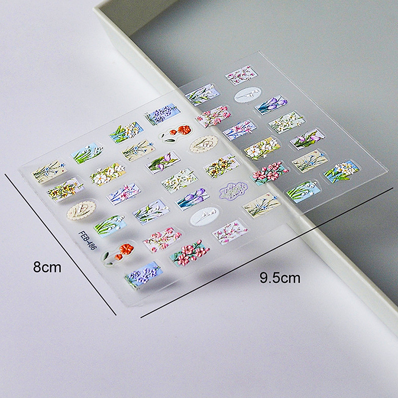 Magnoolia-liilia ploomi õied päevalilled tulbid virsiku õie ruut 3D isekleepuv küünekunsti kleebis 5D maniküüri kleebis