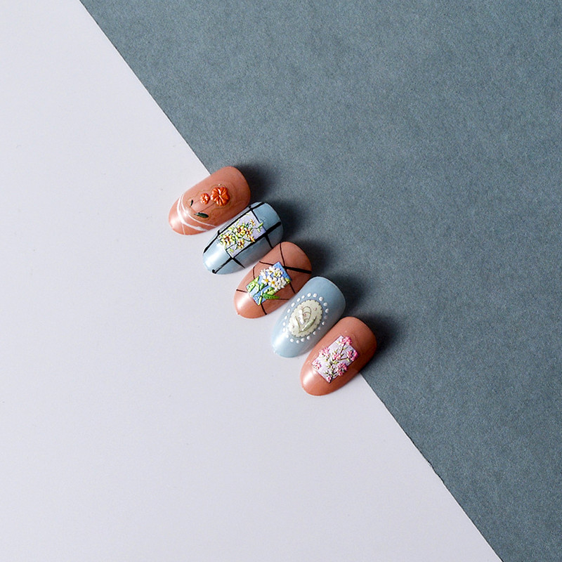 Magnoolia-liilia ploomi õied päevalilled tulbid virsiku õie ruut 3D isekleepuv küünekunsti kleebis 5D maniküüri kleebis