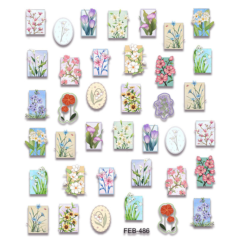 Magnoolia-liilia ploomi õied päevalilled tulbid virsiku õie ruut 3D isekleepuv küünekunsti kleebis 5D maniküüri kleebis