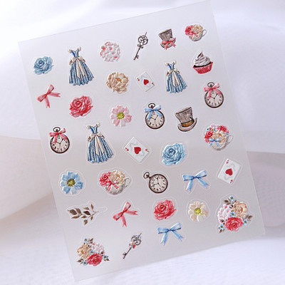 Lumehelbeke armas printsess 5D reljeefsed reljeefid isekleepuvad küünte kaunistused kleebised lilled kleidid, maniküüri kleebised