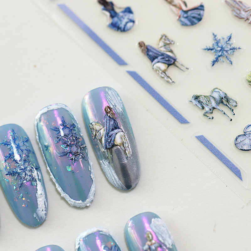 Lumehelbeke armas printsess 5D reljeefsed reljeefid isekleepuvad küünte kaunistused kleebised lilled kleidid, maniküüri kleebised