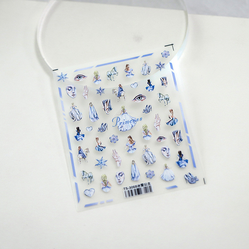 Lumehelbeke armas printsess 5D reljeefsed reljeefid isekleepuvad küünte kaunistused kleebised lilled kleidid, maniküüri kleebised