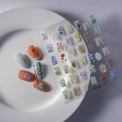 Uued 5D reljeefsed lillelised küünekunsti kleebised Lilledega karikakra skulptuurikleebised maniküüri küünte kaunistamiseks disainitarvikute tööriist
