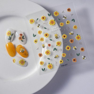 Uued 5D reljeefsed lillelised küünekunsti kleebised Lilledega karikakra skulptuurikleebised maniküüri küünte kaunistamiseks disainitarvikute tööriist