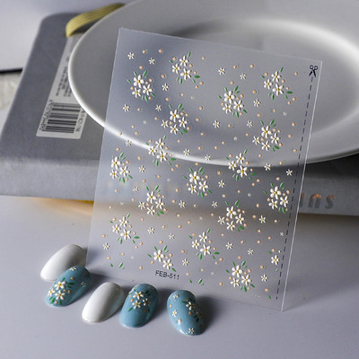 Uued 5D reljeefsed lillelised küünekunsti kleebised Lilledega karikakra skulptuurikleebised maniküüri küünte kaunistamiseks disainitarvikute tööriist