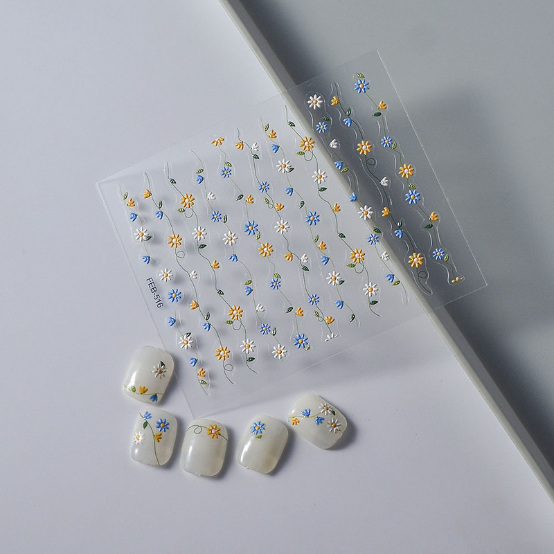 Uued 5D reljeefsed lillelised küünekunsti kleebised Lilledega karikakra skulptuurikleebised maniküüri küünte kaunistamiseks disainitarvikute tööriist