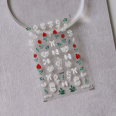 Rose Red Little Flower 5D meki reljefni reljef Samoljepljiva naljepnica za nokte Svježa naljepnica za manikuru proljeće ljeto Beach Sea Woman