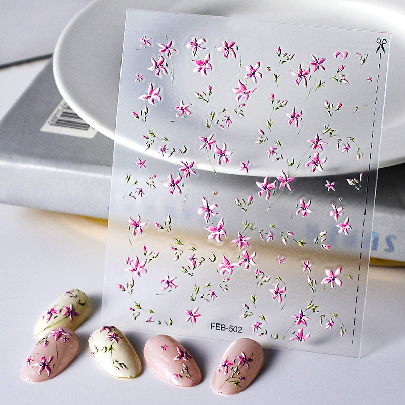 Rose Red Little Flower 5D meki reljefni reljef Samoljepljiva naljepnica za nokte Svježa naljepnica za manikuru proljeće ljeto Beach Sea Woman