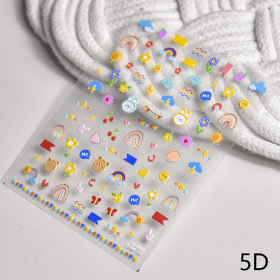 Zvijezda crtića u boji Ljubavno srce Uzorak kravljeg medvjeda 5D meki reljef Samoljepljiva naljepnica za ukrašavanje noktiju 3D naljepnica za manikuru