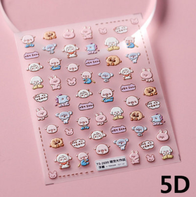 Zvijezda crtića u boji Ljubavno srce Uzorak kravljeg medvjeda 5D meki reljef Samoljepljiva naljepnica za ukrašavanje noktiju 3D naljepnica za manikuru