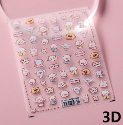 Zvijezda crtića u boji Ljubavno srce Uzorak kravljeg medvjeda 5D meki reljef Samoljepljiva naljepnica za ukrašavanje noktiju 3D naljepnica za manikuru