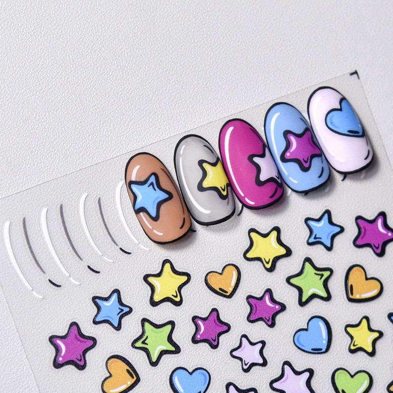 Zvijezda crtića u boji Ljubavno srce Uzorak kravljeg medvjeda 5D meki reljef Samoljepljiva naljepnica za ukrašavanje noktiju 3D naljepnica za manikuru