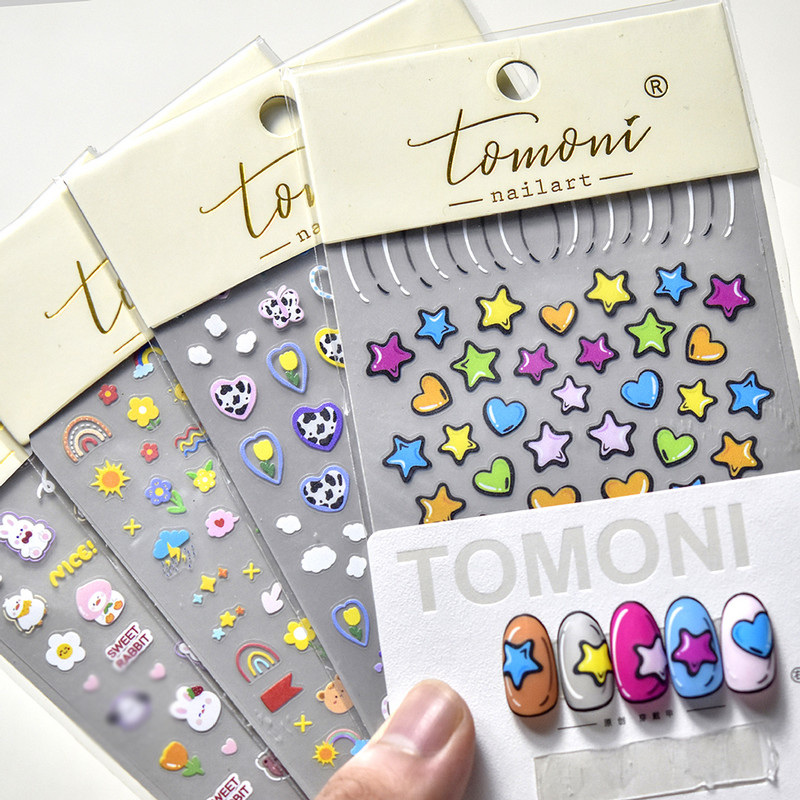 Zvijezda crtića u boji Ljubavno srce Uzorak kravljeg medvjeda 5D meki reljef Samoljepljiva naljepnica za ukrašavanje noktiju 3D naljepnica za manikuru