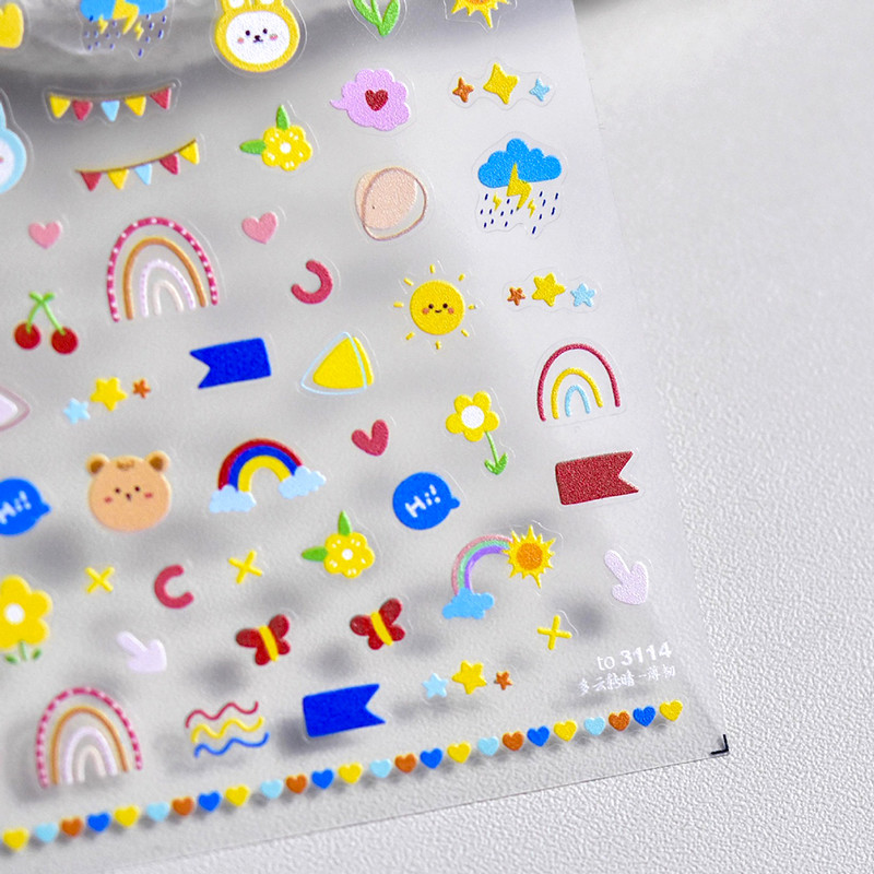 Zvijezda crtića u boji Ljubavno srce Uzorak kravljeg medvjeda 5D meki reljef Samoljepljiva naljepnica za ukrašavanje noktiju 3D naljepnica za manikuru