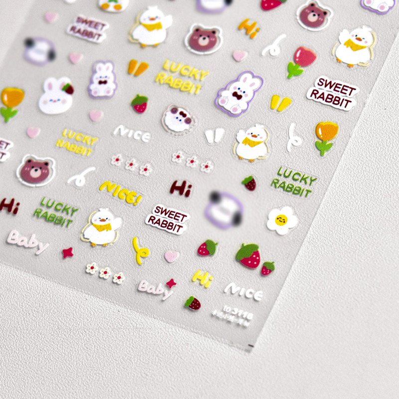 Zvijezda crtića u boji Ljubavno srce Uzorak kravljeg medvjeda 5D meki reljef Samoljepljiva naljepnica za ukrašavanje noktiju 3D naljepnica za manikuru