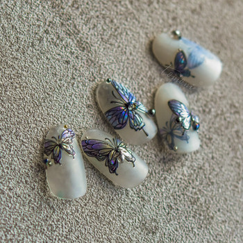 Laser Blue Illusion Butterfly 5D меки релефни релефи Самозалепващи се декорации за нокти Стикери Висококачествени стикери за маникюр