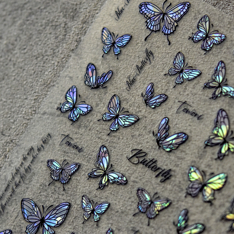 Laser Blue Illusion Butterfly 5D pehmed reljeefsed reljeefid Isekleepuvad küünte kaunistused Kleebised Kvaliteetsed maniküüri kleebised