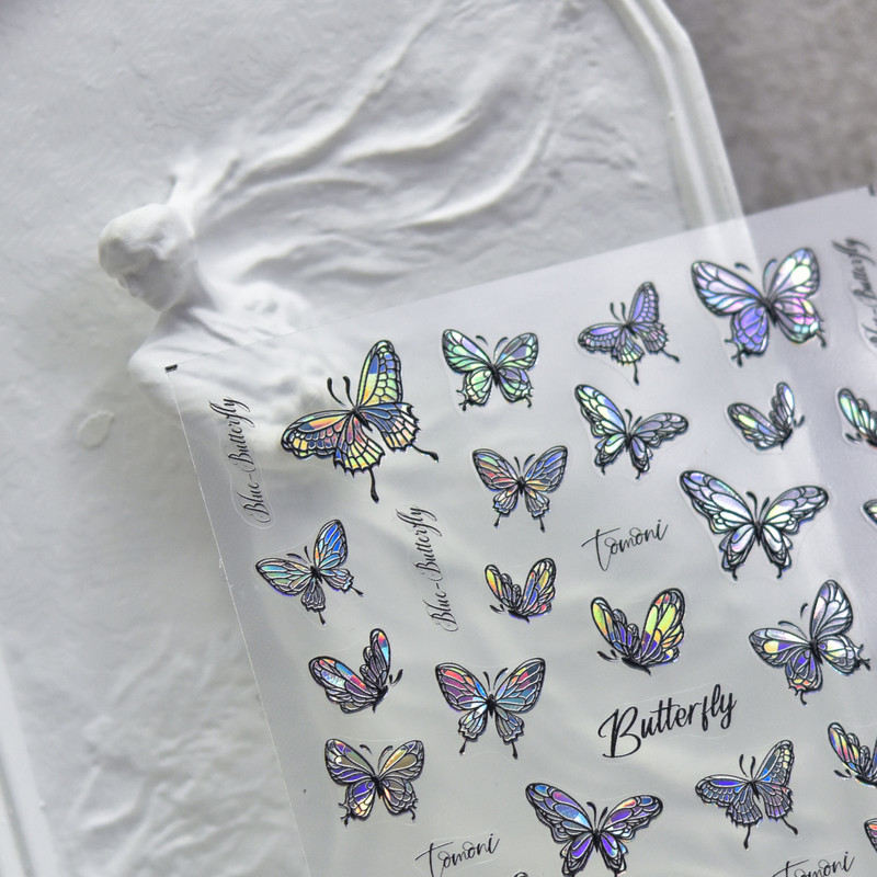 Laser Blue Illusion Butterfly 5D pehmed reljeefsed reljeefid Isekleepuvad küünte kaunistused Kleebised Kvaliteetsed maniküüri kleebised