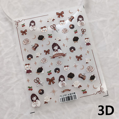 Armas multikas tüdruk 5D reljeefne isekleepuvad küünekleebised Bowknot Rose Star Moon 3D maniküür telefoni kleebised hulgimüük