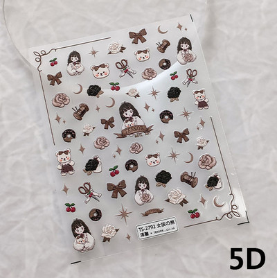 Armas multikas tüdruk 5D reljeefne isekleepuvad küünekleebised Bowknot Rose Star Moon 3D maniküür telefoni kleebised hulgimüük