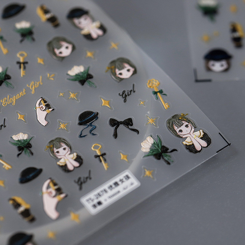 Armas multikas tüdruk 5D reljeefne isekleepuvad küünekleebised Bowknot Rose Star Moon 3D maniküür telefoni kleebised hulgimüük