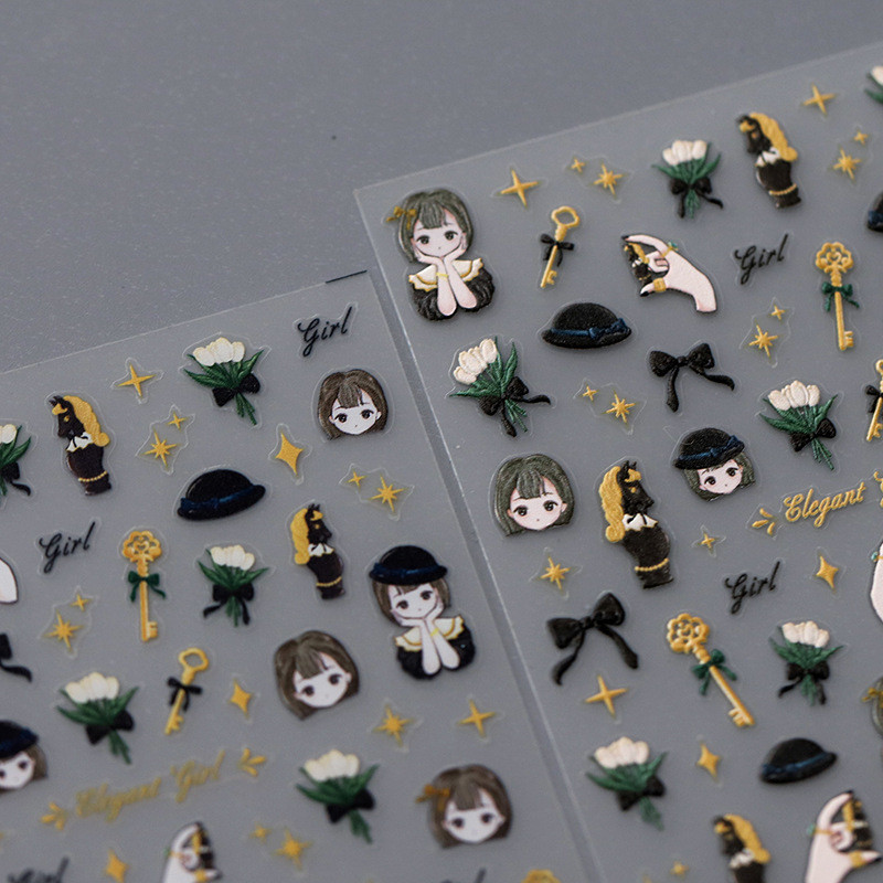 Armas multikas tüdruk 5D reljeefne isekleepuvad küünekleebised Bowknot Rose Star Moon 3D maniküür telefoni kleebised hulgimüük