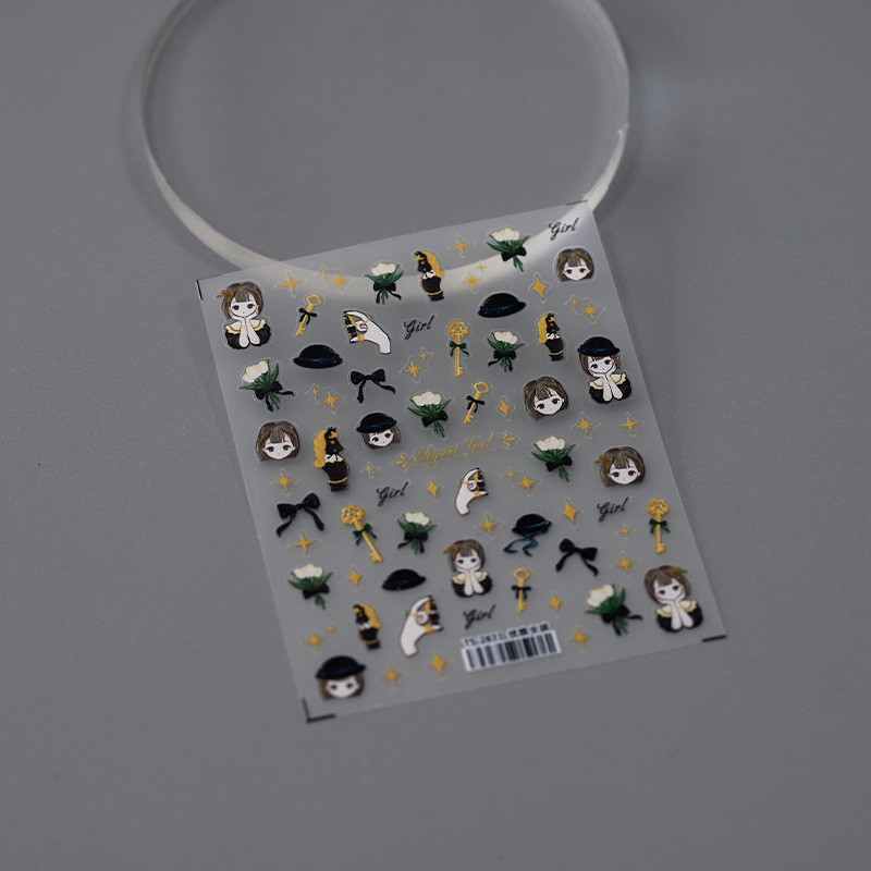 Armas multikas tüdruk 5D reljeefne isekleepuvad küünekleebised Bowknot Rose Star Moon 3D maniküür telefoni kleebised hulgimüük